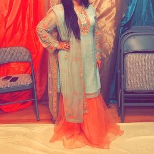 4 pc Pakistani Indian Outfit  Chiffon Light Green